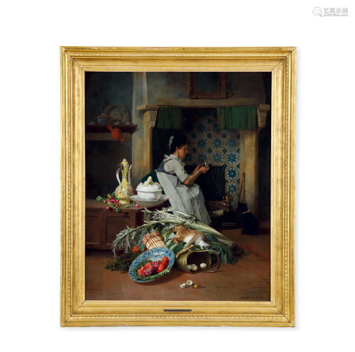 比利时 ⼤卫•迪•诺特 《厨房间的女人》 木板油画