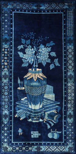 约1920年 包头 清供三多图羊毛挂毯