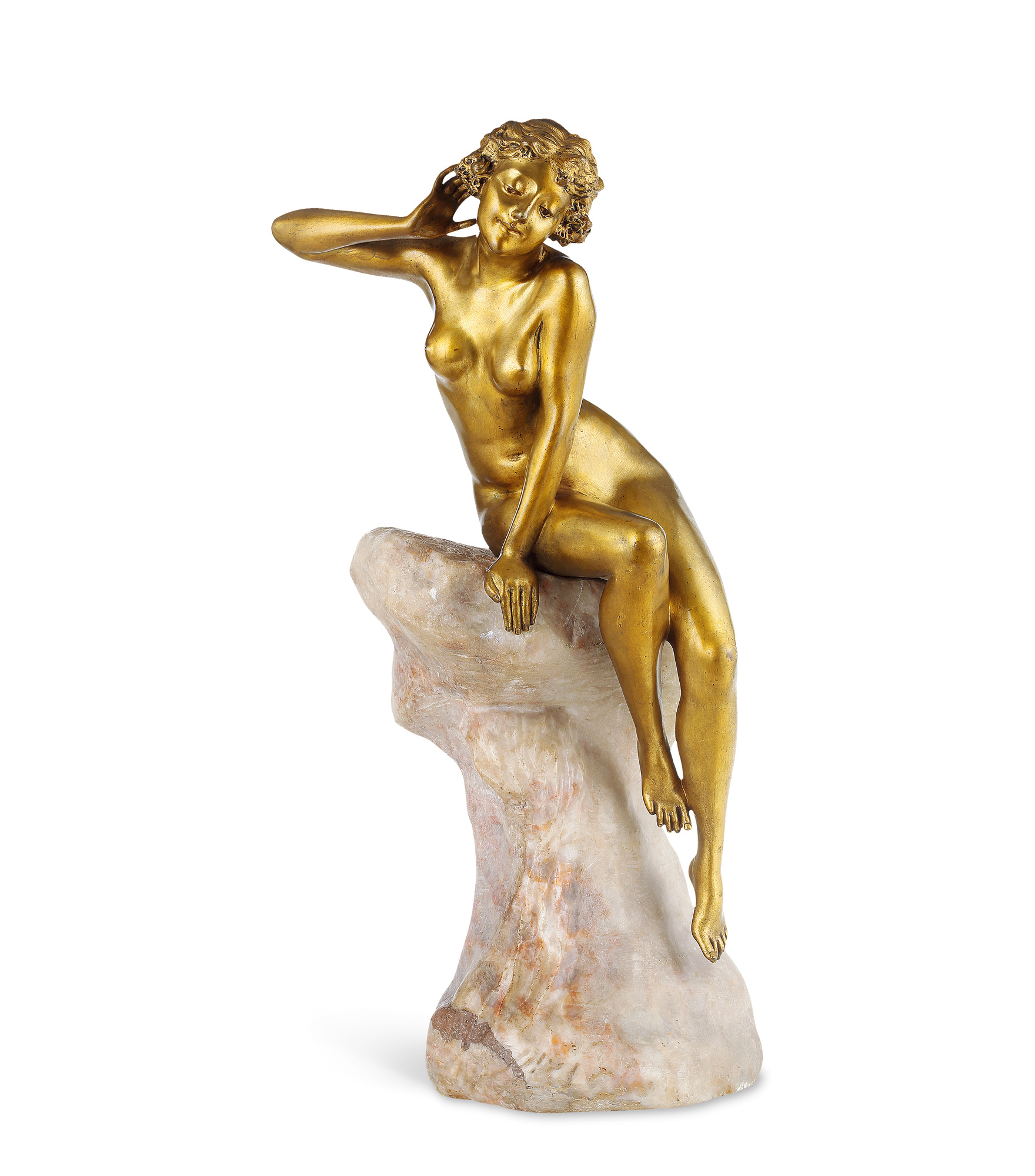 约1900年法国铜制大理石裸女雕塑