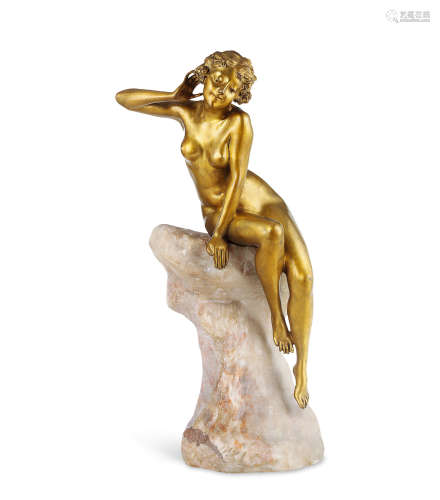 约1900年 法国 铜制大理石裸女雕塑