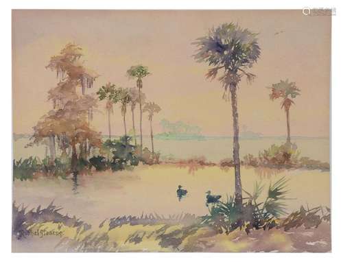 STEARNS, RACHEL, ''SUNSET ACROSS THE GULF'' WATERCOLOR