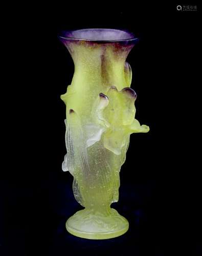 DAUM FRANCE PATE DE VERRE IRIS VASE