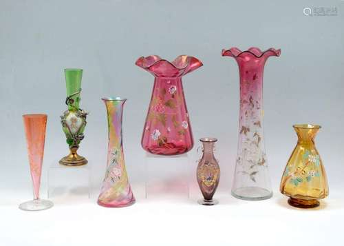 7 PC. 19TH CENTURY ENAMELED GLASS VASES