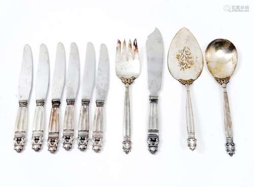 10 PC. GEORG JENSEN STERLING FLATWARE ACORN PATTERN