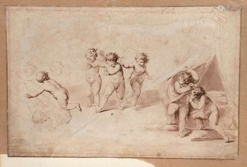 OLD MASTER DRAWING WITH CHERUBS