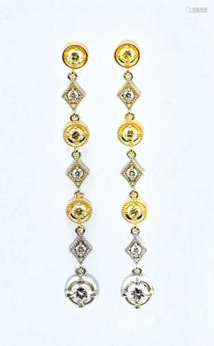 2 TONE 14K YELLOW DIAMOND DROP EARRINGS