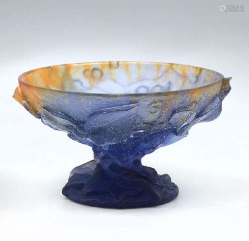 DAUM PATE DE VERRE PAPILLON FOOTED DISH