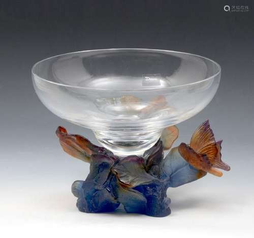 DAUM CRYSTAL AND PATE DE VERRE PAPILLON COUPE