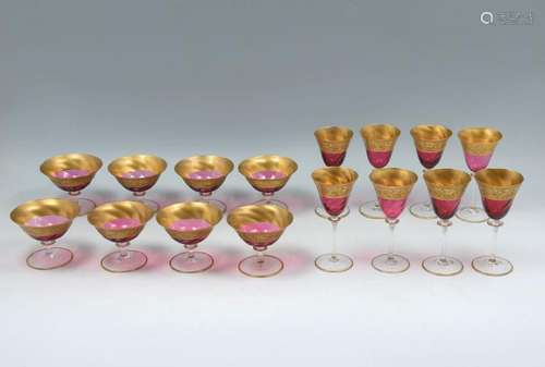 16 PC. GOLD RIMMED CRANBERRY GLASS