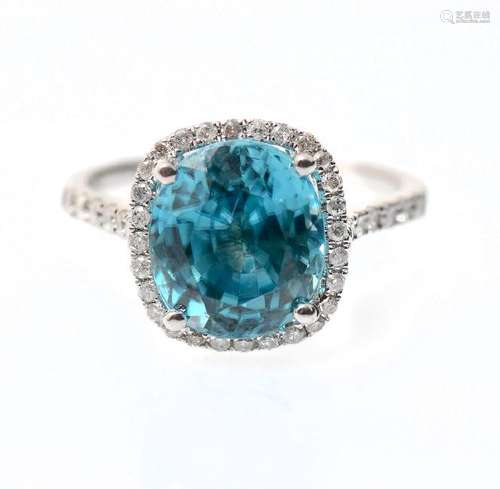 14K BLUE ZIRCON & DIAMOND RING