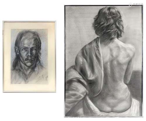 2 WILLARD KOLSTAD CHARCOAL PORTRAITS