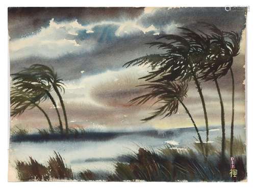 DOTY, R., DARK AND WINDY WATERCOLOR