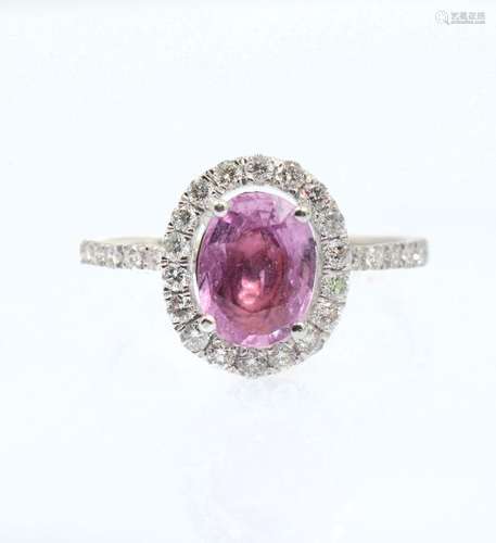 PLATINUM & PINK SAPPHIRE RING WITH DIAMONDS