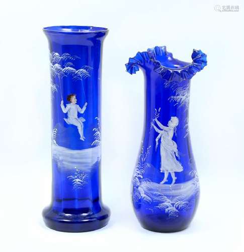 2 PC. COBALT BLUE MARY GREGORY VASES