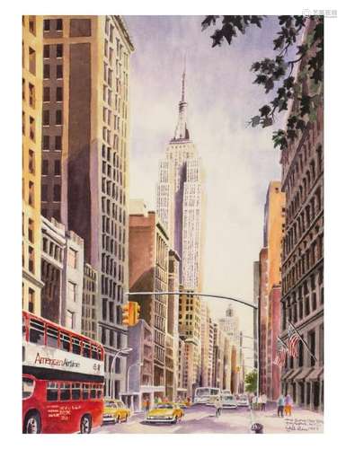 1 MICHAEL LEU WATERCOLOR EMPIRE STATE BUILDING