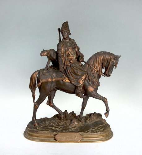 DUBACANO ORIENTALIST BRONZE HORSE RIDER WITH DOG