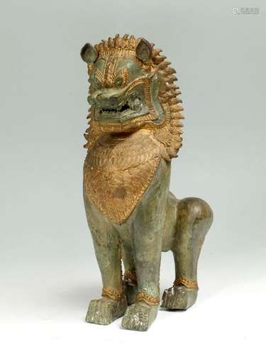 TIBETAN GILT BRONZE FOO DOG