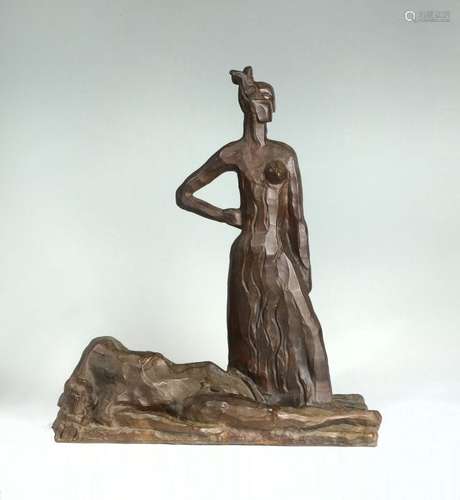 BOTZARIS BRONZE STANDING FEMALE RECUMBENT MAN