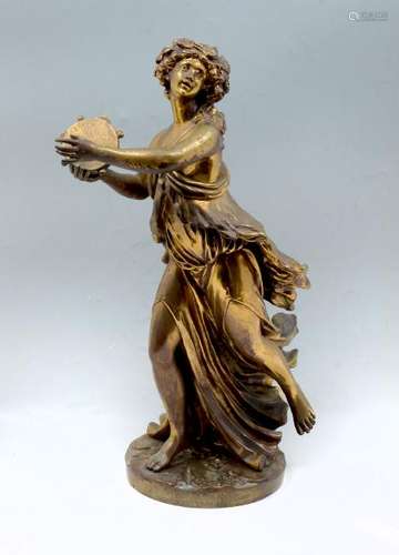 CLODION SEMI-NUDE TAMBOURINE GIRL WITH MARBLE STAND