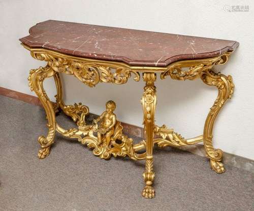 EARLY FRENCH GILTWOOD MARBLE TOP CONSOLE TABLE