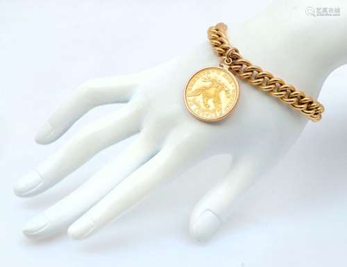 1882 $10 LIBERTY HEAD GOLD COIN & 14K ITALIAN BRACELET