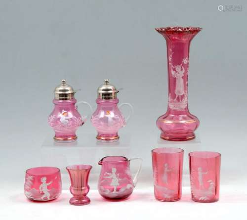 8 PIECE MARY GREGORY CRANBERRY GLASS