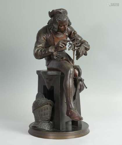 BRONZE BY ETIENNE GAUDEZ SEATED MAN