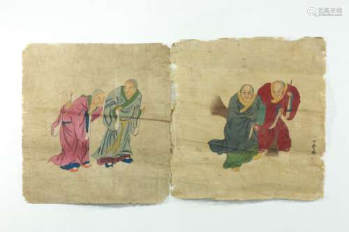丁云鹏（1547-1628）款罗汉图两幅一组