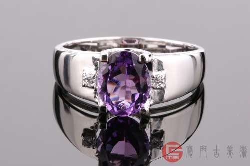 天然紫水晶镶18K金钻石戒指（k18，钻石D0.05克拉，附证书）