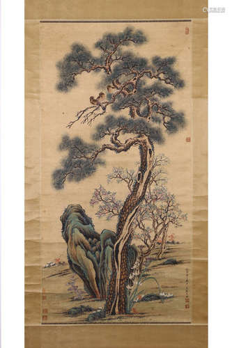 AN INK SCROLL OF PINE TREE FROM AIQIMENG