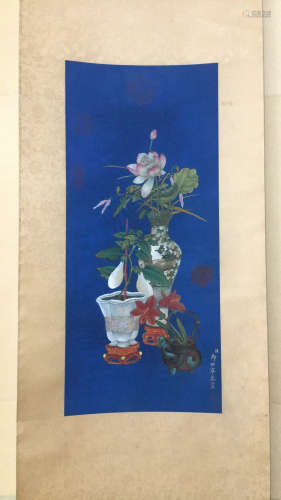 A BLOSSOMS PAINTING SILK SCROLL FROM LANGSHINING