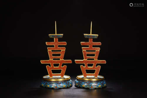 A PAIR OF COPPER GILTED CLOISONNE CANDELABRUM