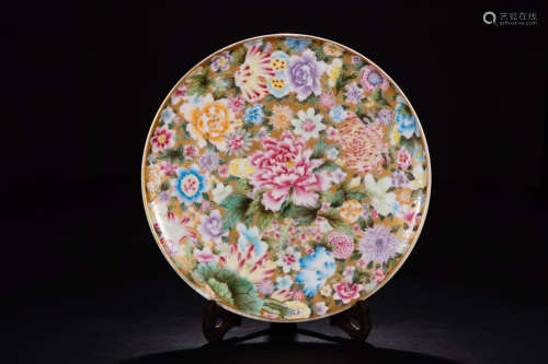 A FAMILLE ROSE PLATE IN VARIOUS FLOWERS