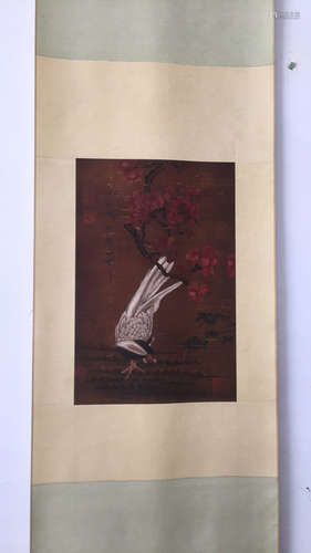 A BIRD LANDSCAPE SILK SCROLL FROM ZHAOCHI