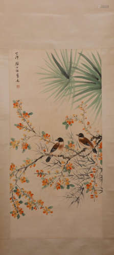 A BIRDS LANDSCAPE INK SCROLL FROM YANBOLONG