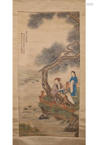 A SCENE OF MAN WITH GEESE INK SCROLL FROM JINTINGBIAO