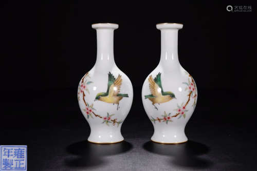 A PAIR OF FAMILLE VASE IN BIRDS & FLOWERS