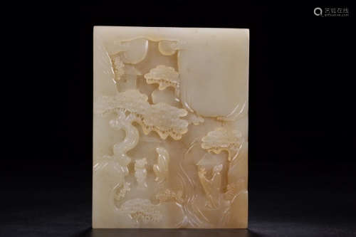 A HETIAN JADE SCREEN ORNAMENT CARVED IN LANDSCAPE