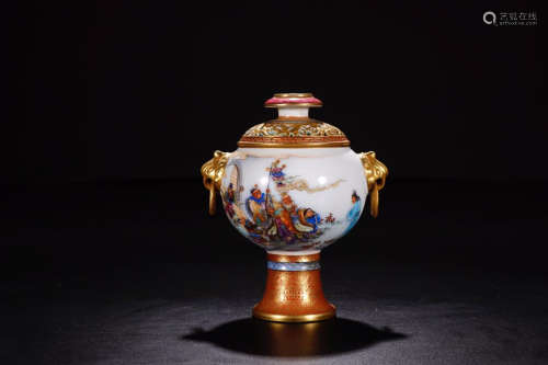 AN ENAMELED CENSER CARVED IN CHARACTER STORY