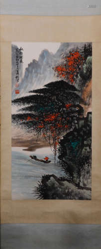 A MAN IN FISHING LANDSCAPE INK SCROLL FROM LIXIONGCAI