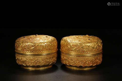 A PAIR OF GOLD GILTED BOXES