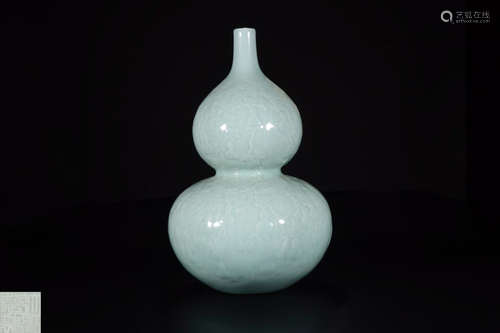 A QIANLONG MARK CERULEAN-GLAZED GOURD VASE