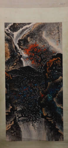 A RIVER LANDSCAPE INK SCROLL FROM LIXIONGCAI