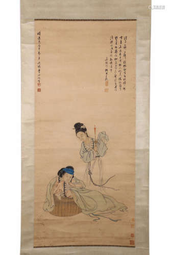 A SCENE OF MAIDS PAINTING INK SCROLL FROM FEIDANYU