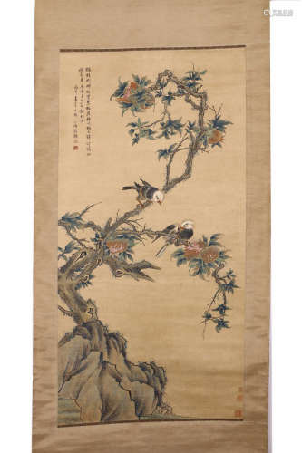 A SCENE OF BIRDS & FLOWERS INK SCROLL FROM WENGXIAOHAI