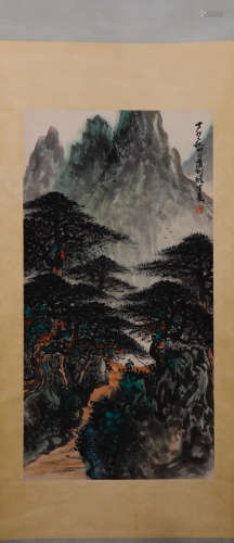 A MOUNTAIN LANDSCAPE INK SCROLL FROM LIXIONGCAI