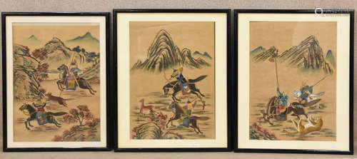 3 peintures chinoises sur papier ( +/- 42 x 30cm)