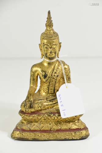 Bouddha en bronze doré thailandais (Ht.19cm)