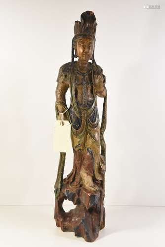 Statue asiatique polychrome (Ht 70cm)