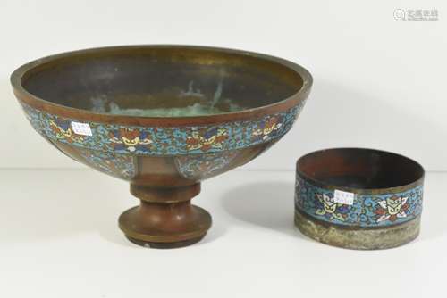 Coupe en bronze cloisonné (manque la base) Ht 16cm, Ø 27cm